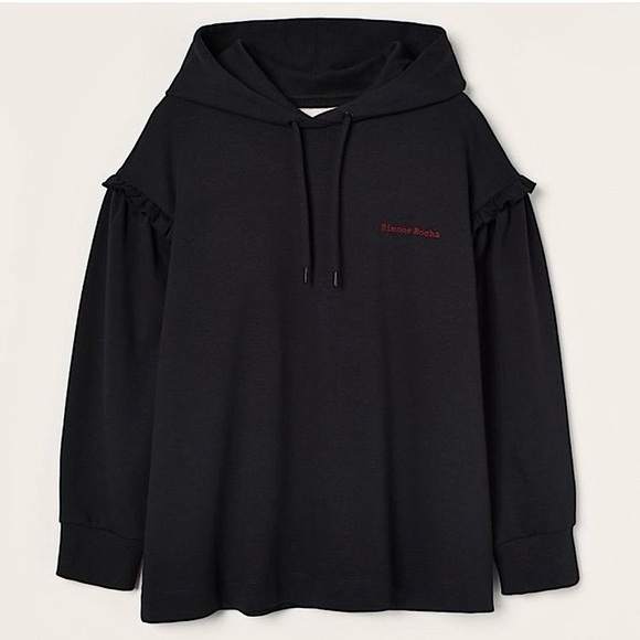 SIMONE ROCHA H&M Logo Embroidered Ruffle Shoulder Puff Sleeve Oversize Hoodie XS - Picture 12 of 13